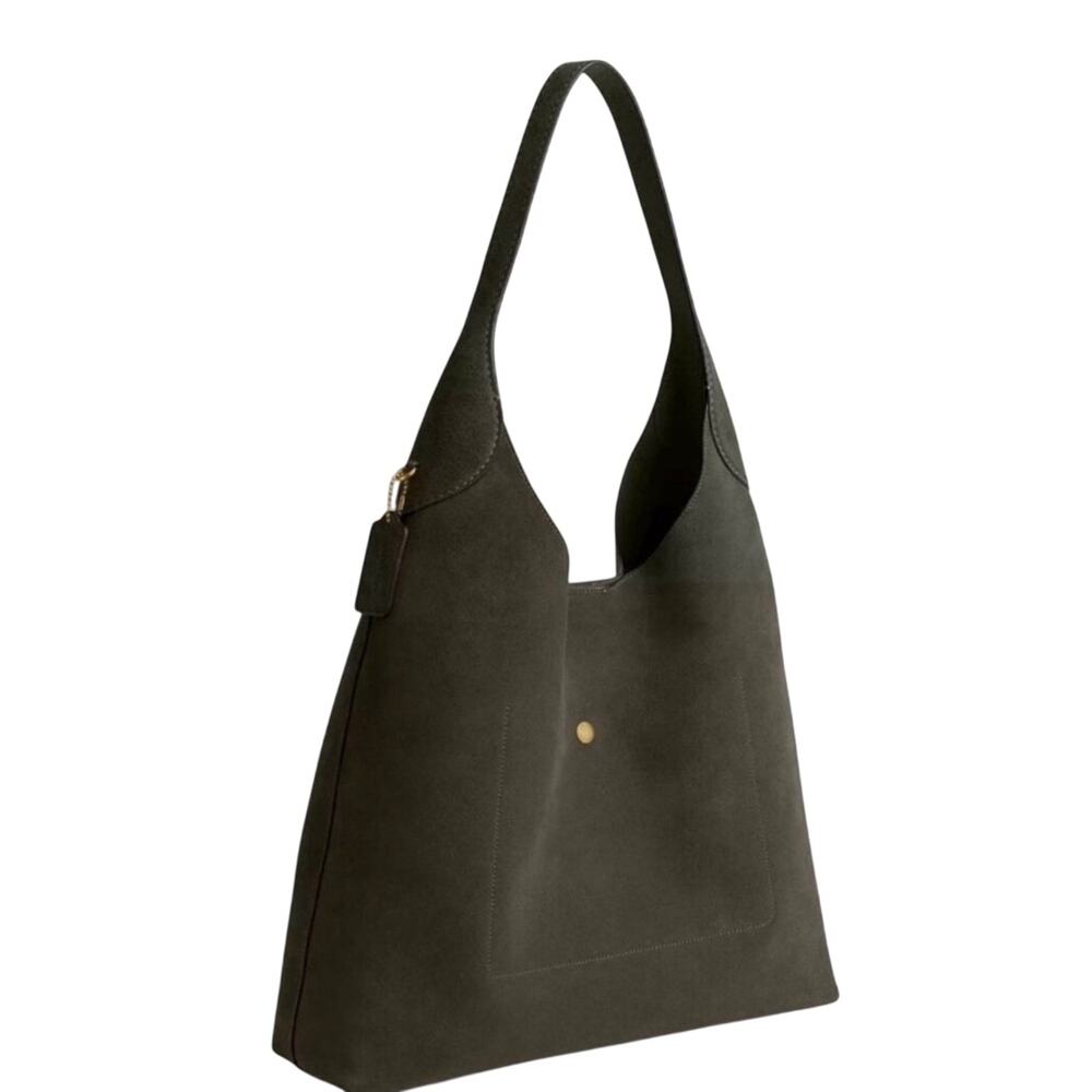 Coach Suede Brooklyn Shoulder Bag 39 Olive Hobo Leather Handbag - Picture 3 of 8
